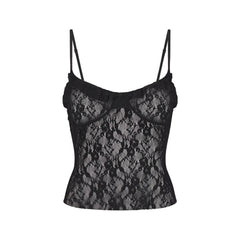 STRETCH LACE RUFFLE CAMI | SOOT