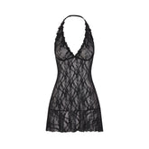 STRETCH LACE HALTER MINI DRESS | SOOT