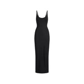 SMOOTH LAYERS SCOOP NECK LONG DRESS | OBSIDIAN