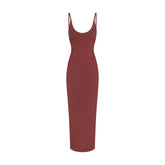 SMOOTH LAYERS SCOOP NECK LONG DRESS | HENNA