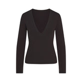 COTTON JERSEY LONG SLEEVE PLUNGE TOP | SOOT