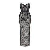 ULTRA FINE LACE STRAPLESS CORSET LONG DRESS | ONYX