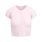 BRUSHED ALPACA SHORT SLEEVE CARDIGAN | CHERRY BLOSSOM