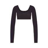 WOOL RIB LONG SLEEVE SUPER CROPPED TOP | OBSIDIAN