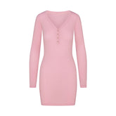 WOOL RIB HENLEY DRESS | HALITE