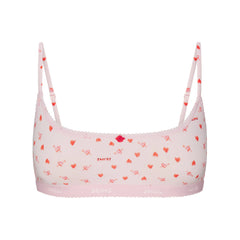 LIGHTWEIGHT COTTON LOGO PICOT SCOOP BRALETTE | BABY PINK ARROWED HEARTS