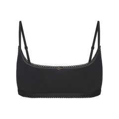 LIGHTWEIGHT COTTON LOGO PICOT SCOOP BRALETTE | SOOT TONAL