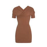 COTTON JERSEY WRAP MINI DRESS | JASPER