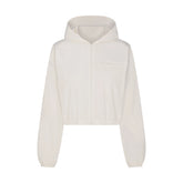 WOVEN COTTON CROPPED ZIP UP JACKET | EGRET