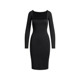 SMOOTH LAYERS SQUARE NECK MIDI DRESS | OBSIDIAN
