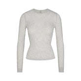SHEER RIB LONG SLEEVE TOP | LIGHT HEATHER GREY