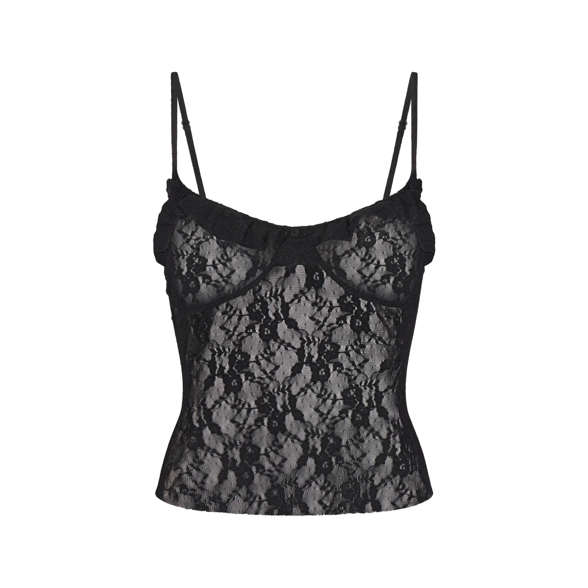 STRETCH LACE RUFFLE CAMI | SOOT