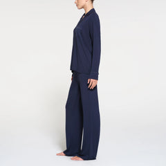SKIMS SLEEP LONG SLEEVE BUTTON UP SET | NAVY