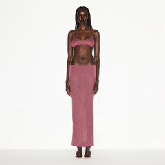 SHEER KNIT FOLDOVER LONG SKIRT | BEET