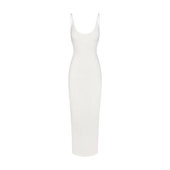 SMOOTH LAYERS SCOOP NECK LONG DRESS | EGRET