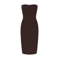 THE ESSENTIAL COLLECTION STRAPLESS MIDI DRESS | ESPRESSO