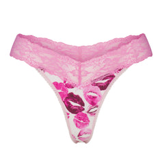 LIGHTWEIGHT COTTON WIDE LACE THONG | PINK ALLOVER LIPSTICK
