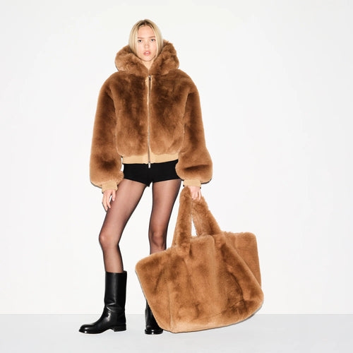 FAUX FUR JUMBO TOTE | CAMEL