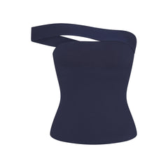 COTTON JERSEY ASYMMETRICAL TOP | NAVY