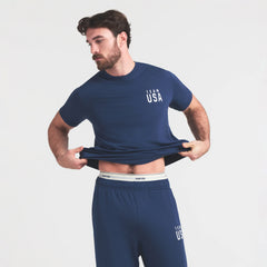 SKIMS FOR TEAM USA JERSEY SLEEP MENS OLYMPIC T-SHIRT | NAVY