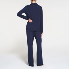 SKIMS SLEEP LONG SLEEVE BUTTON UP SET | NAVY