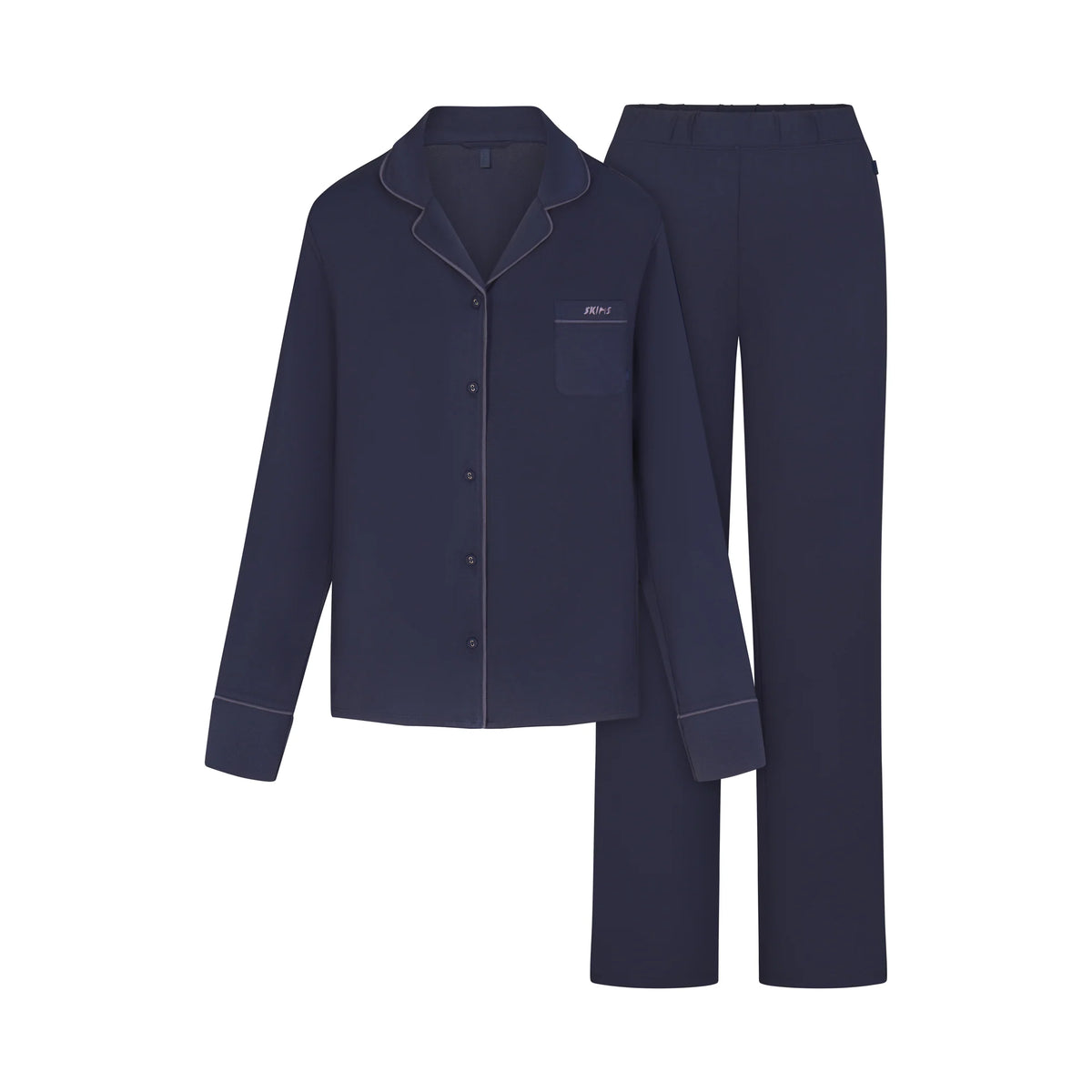 SKIMS SLEEP LONG SLEEVE BUTTON UP SET | NAVY