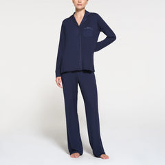 SKIMS SLEEP LONG SLEEVE BUTTON UP SET | NAVY